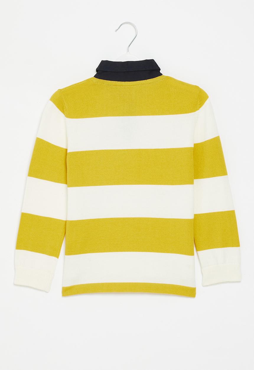 POLO - Boys connor ls knitted stripe golfer - yellow