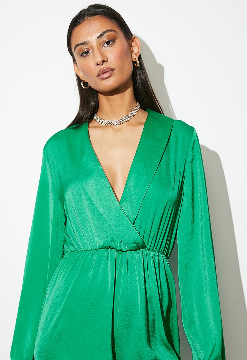 VELVET - Wrap satin playsuit - spring green