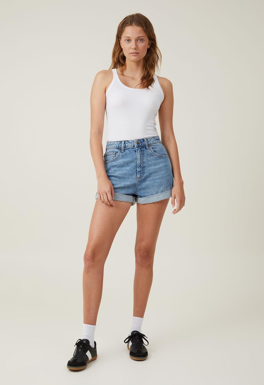Cotton On - High Rise Classic Stretch Denim Short - Surfers Blue