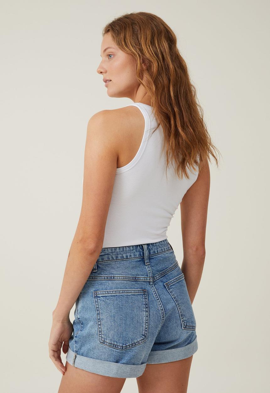 Cotton On - High Rise Classic Stretch Denim Short - Surfers Blue