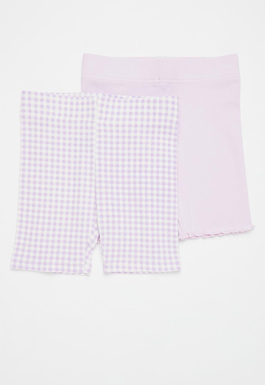 Cotton On - Girls multipack bike shorts 2 pack - pale violet / lilac drop gingham