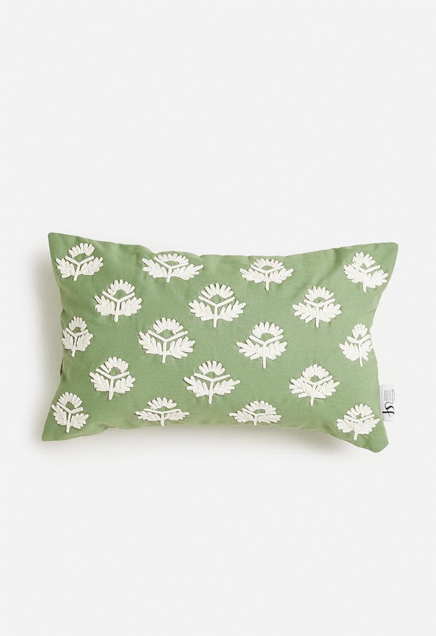 Sixth Floor - Shuri embroidered cushion cover- green