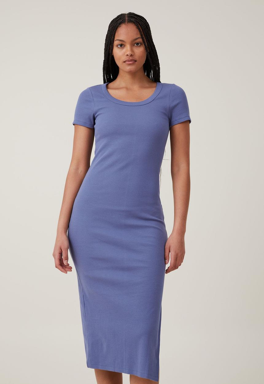 Cotton On - Rib short sleeve midi dress - marine blue