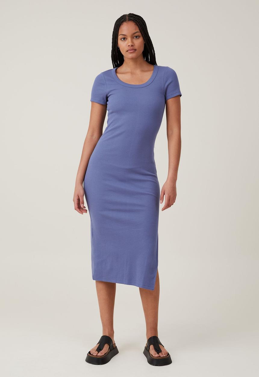 Cotton On - Rib short sleeve midi dress - marine blue