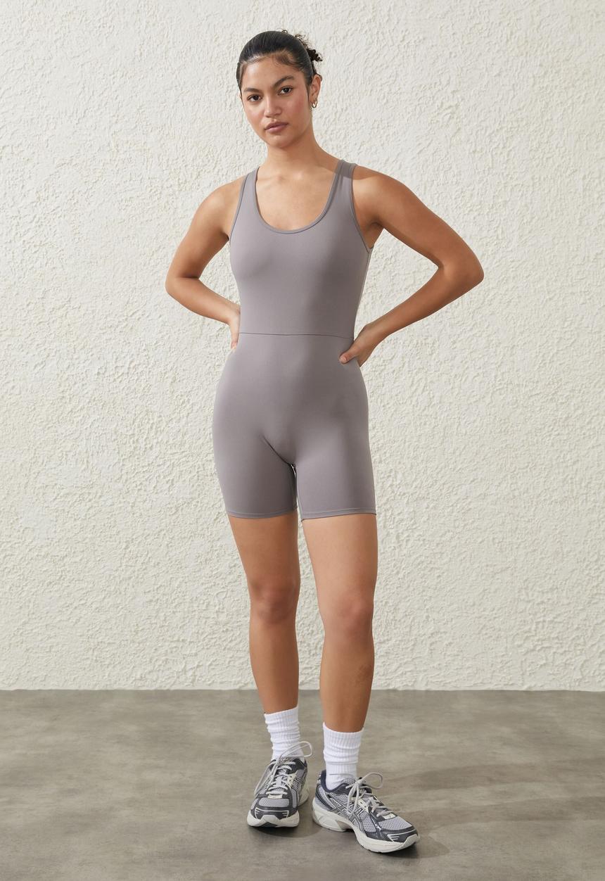 Cotton On - Ultra soft strappy back bike short onesie - desert grey