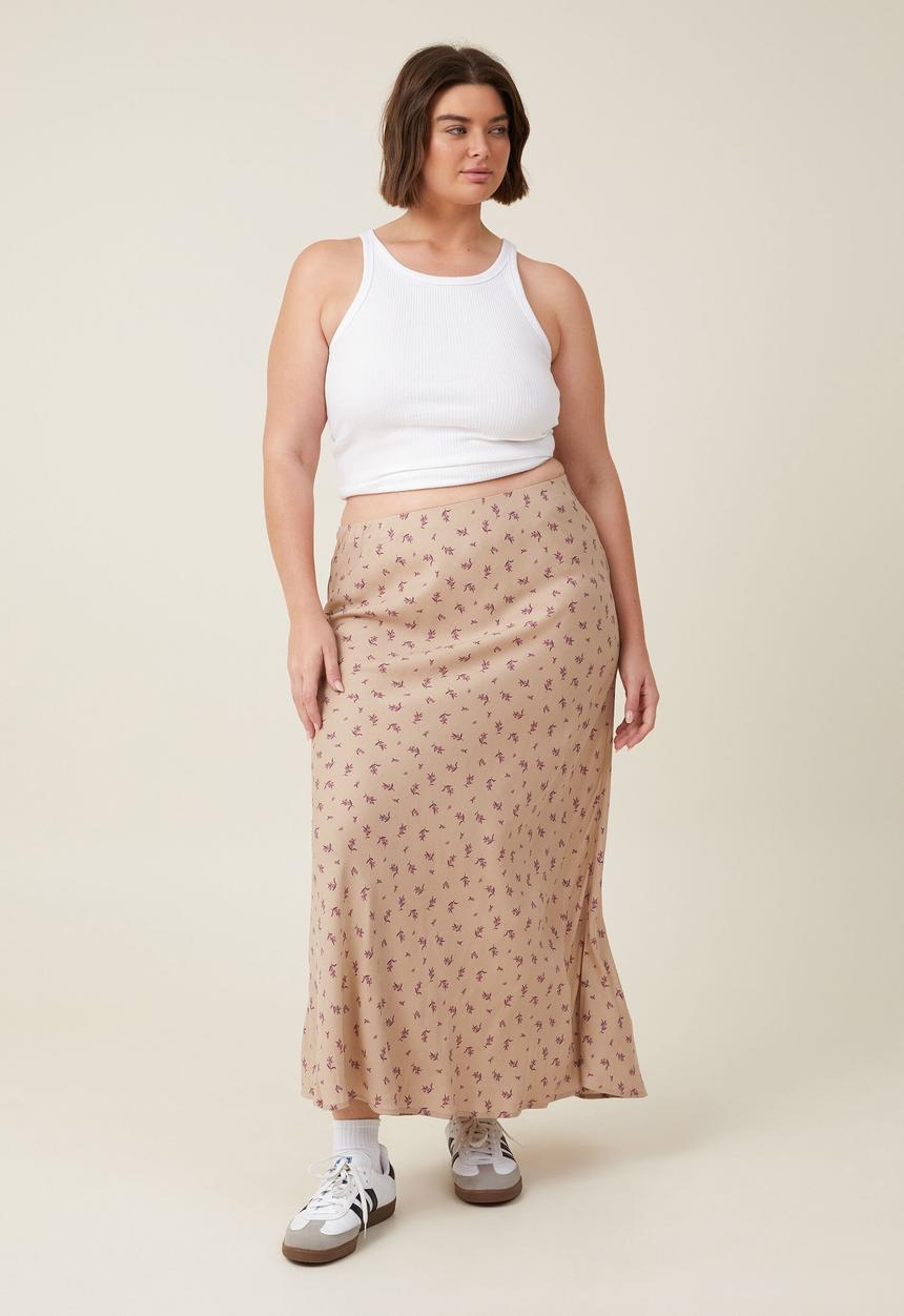 Cotton On - Plus bloom maxi slip skirt - lottie floral mid taupe