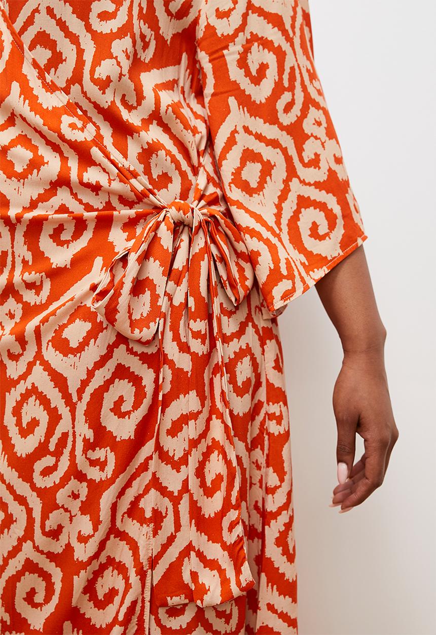 edit - Printed midi wrap dress - orange ikat