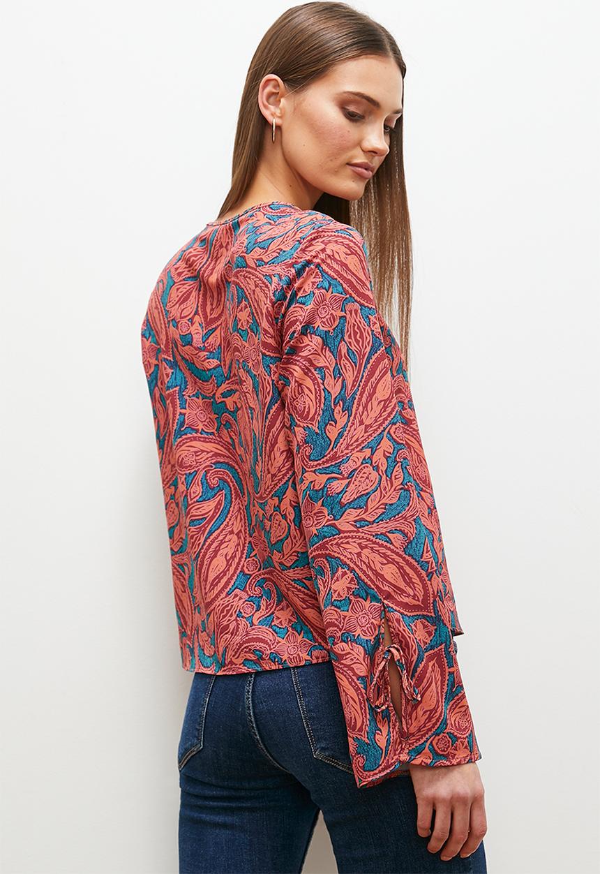 edit - front lace up blouse - orange paisley