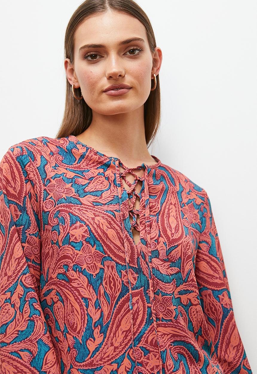 edit - front lace up blouse - orange paisley