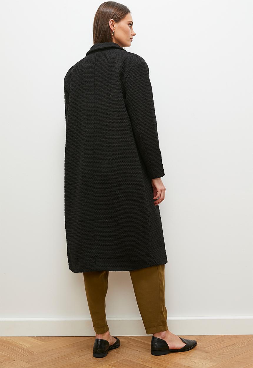 edit - Tweed double breasted coat - black