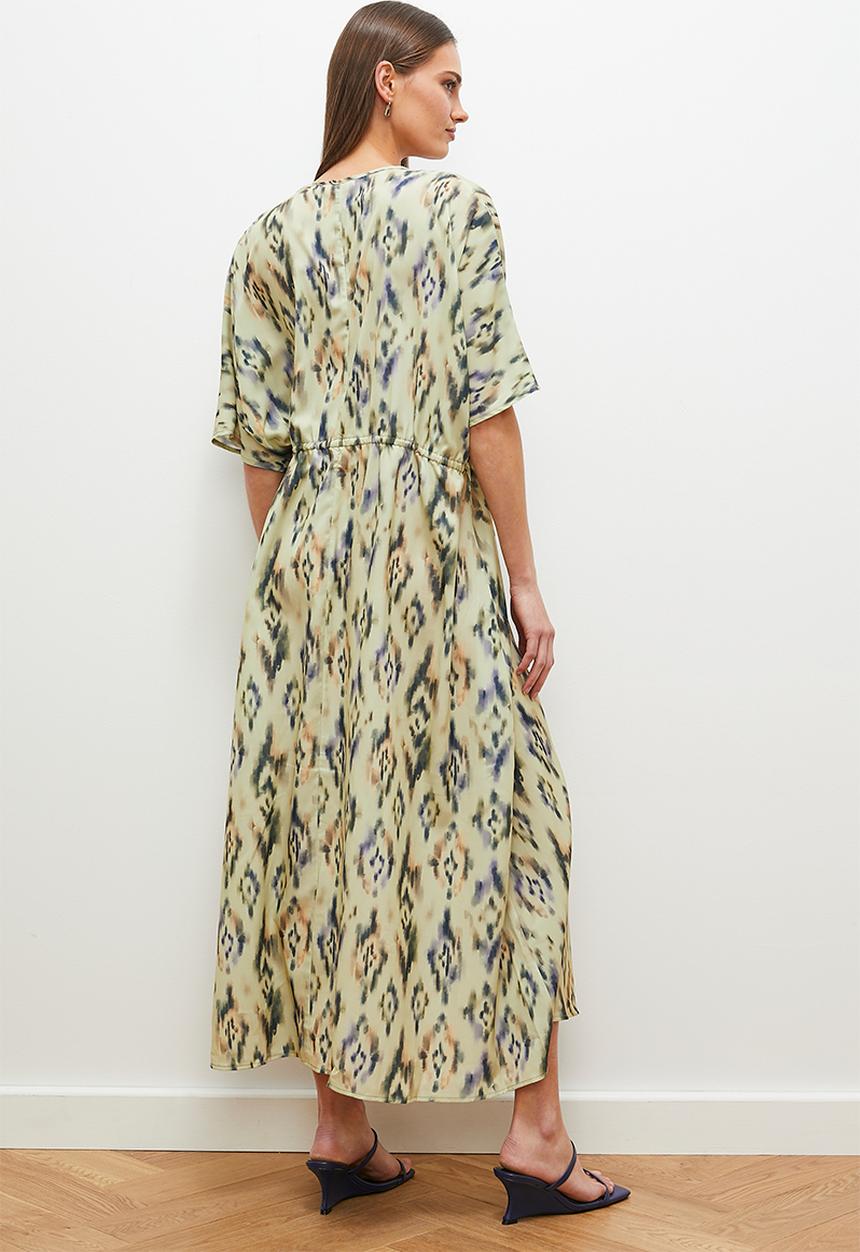 edit - Kaftan dress with tie detail - green ikat
