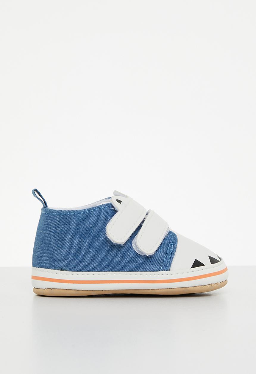 Pop Candy -  Baby boys twin strap shoes - light blue & white