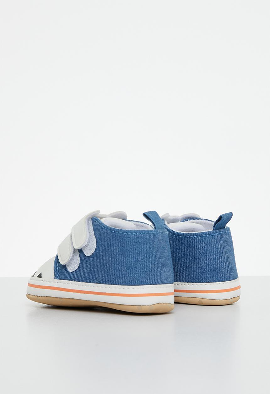 Pop Candy -  Baby boys twin strap shoes - light blue & white