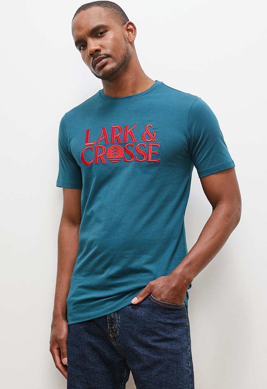 Lark & Crosse - Regular fit emb/hd print logo graphic tees - navy