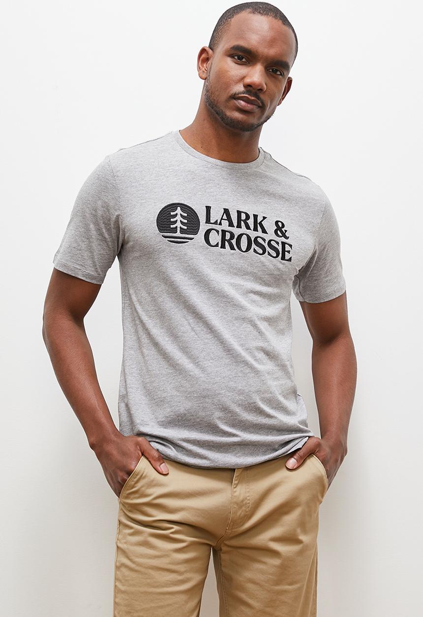 Lark & Crosse - Regular fit emb/hd print logo graphic tees - grey melange