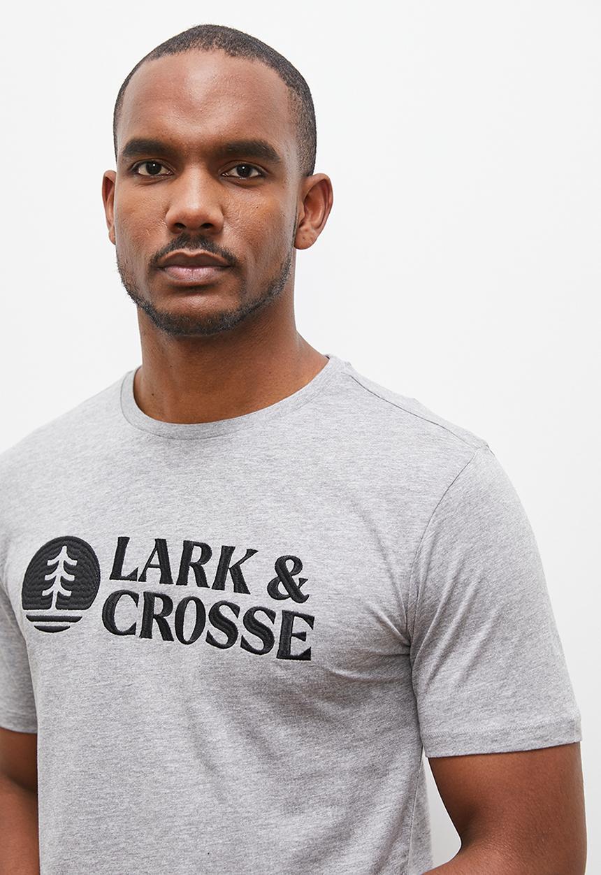 Lark & Crosse - Regular fit emb/hd print logo graphic tees - grey melange