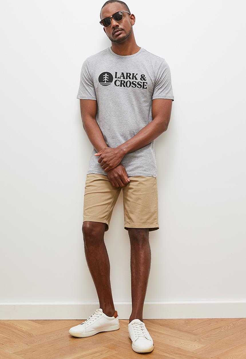 Lark & Crosse - Regular fit emb/hd print logo graphic tees - grey melange