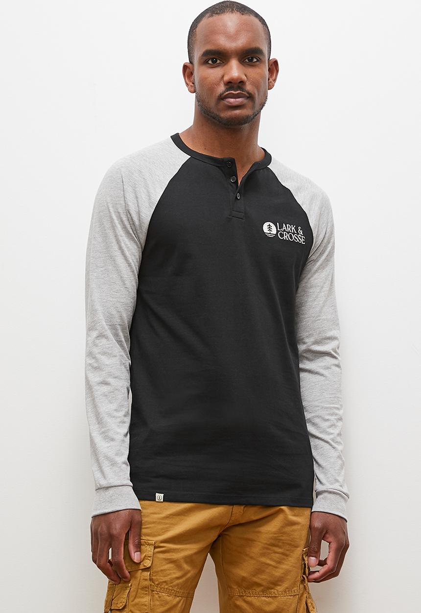 Lark & Crosse - Henk ls  raglan grandpa tee - black/grey melange 