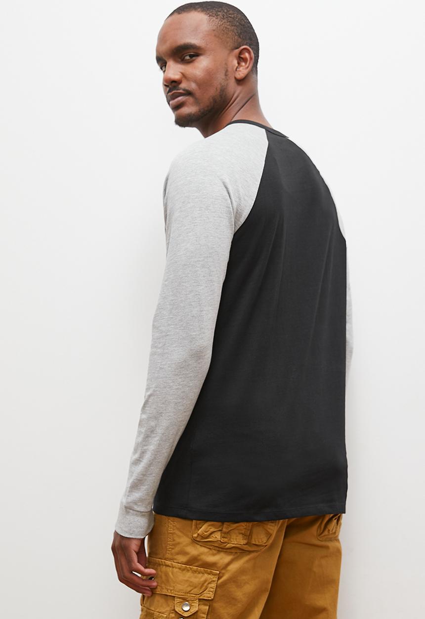 Lark & Crosse - Henk ls  raglan grandpa tee - black/grey melange 