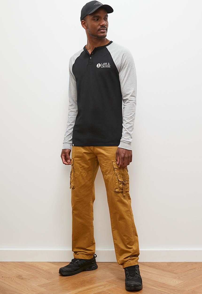 Lark & Crosse - Henk ls  raglan grandpa tee - black/grey melange 