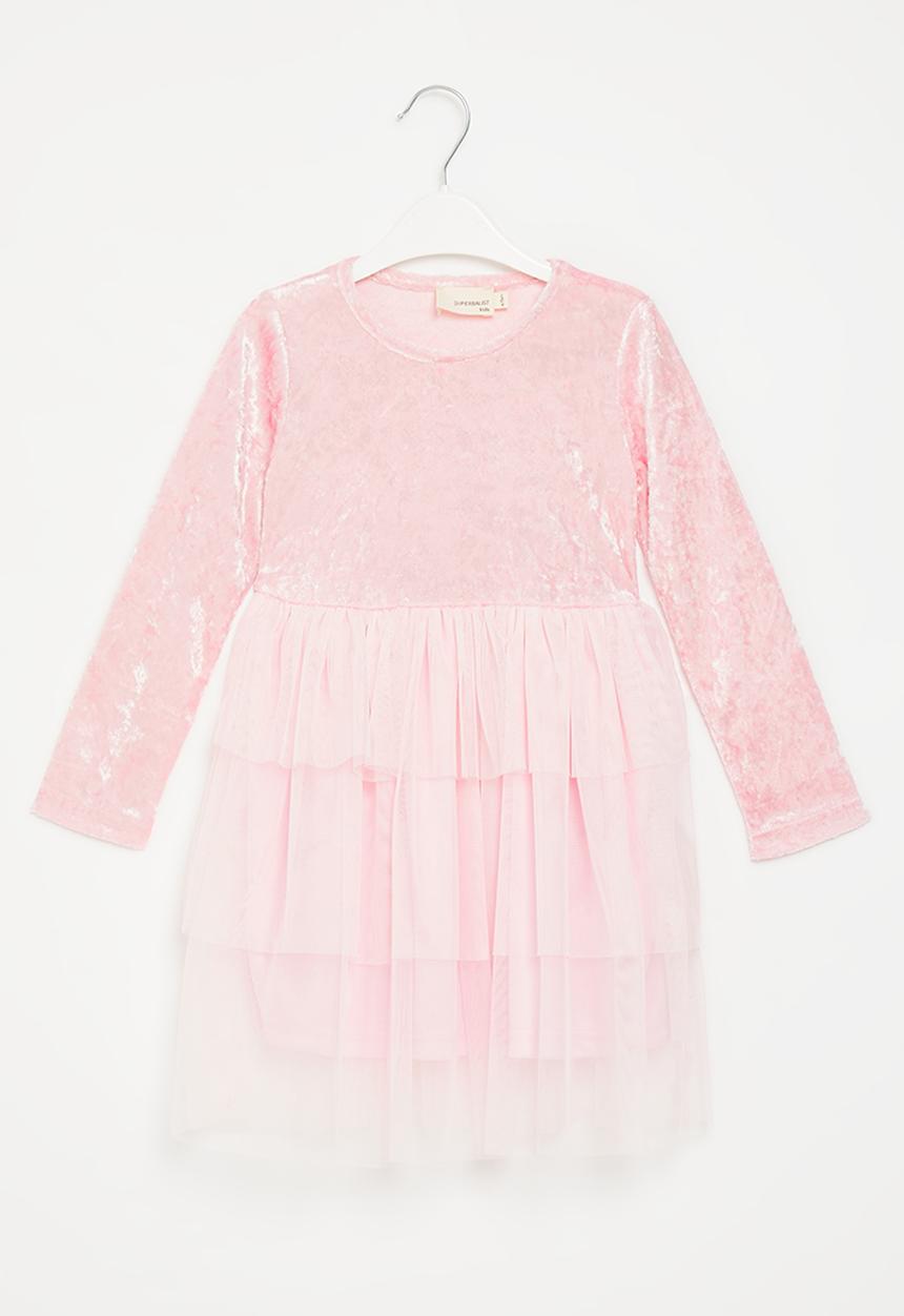 Superbalist - Velour dress with tiered mesh skirt - pink