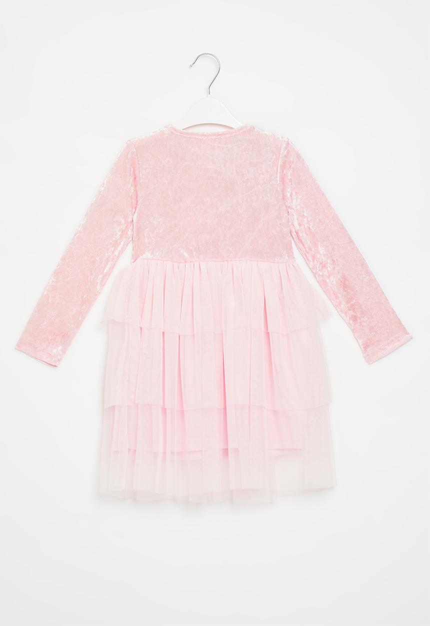 Superbalist - Velour dress with tiered mesh skirt - pink