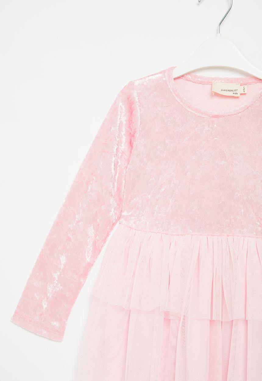 Superbalist - Velour dress with tiered mesh skirt - pink
