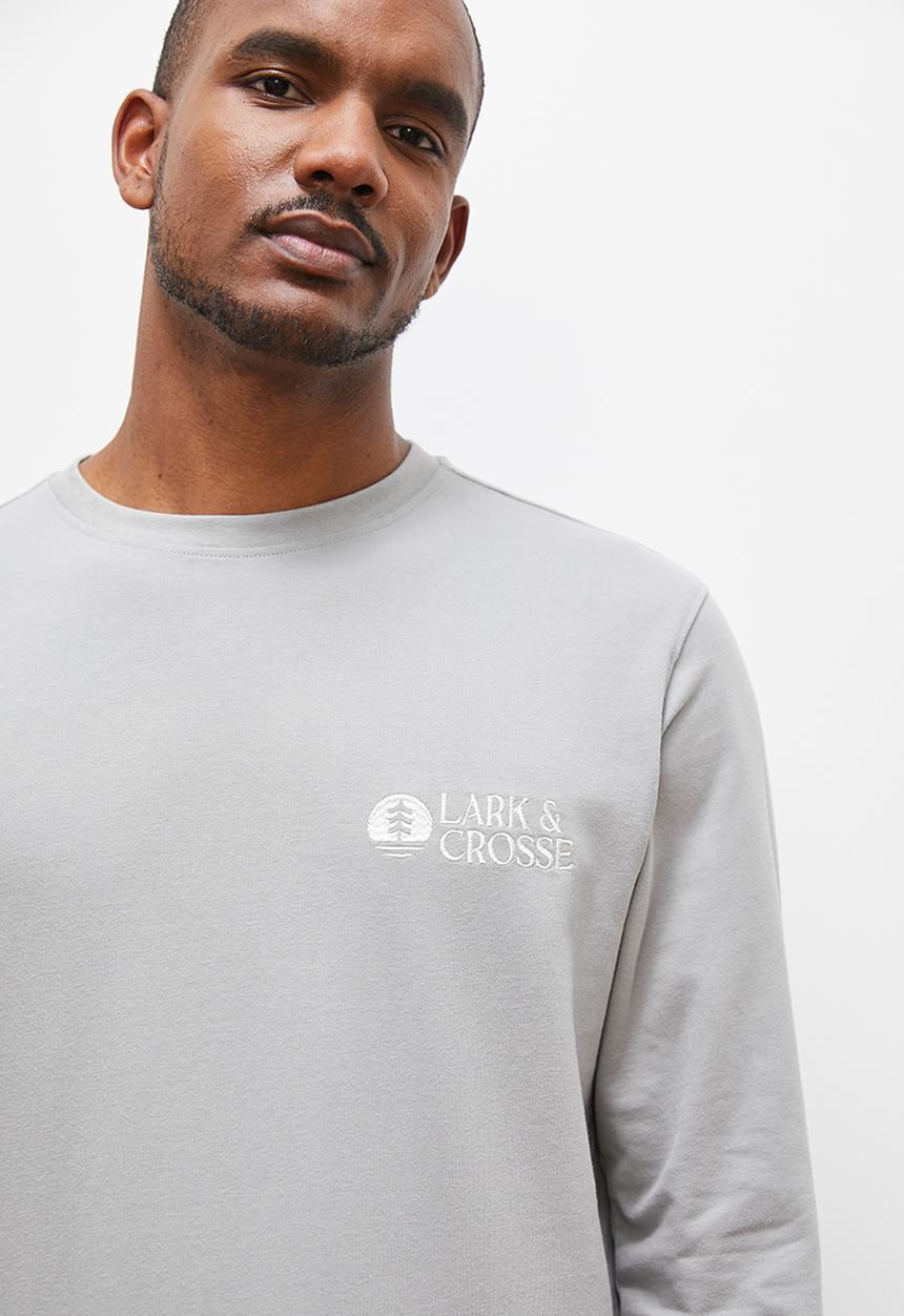 Lark & Crosse - Basic crew neck pullover sueded sweat top - grey