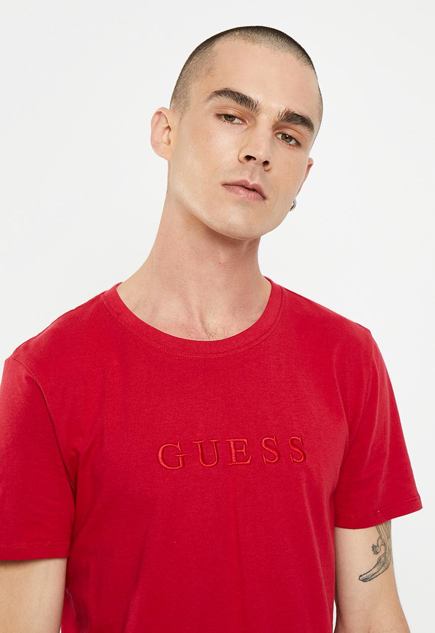 GUESS - ES short sleeve pima emb logo crew - downtown red