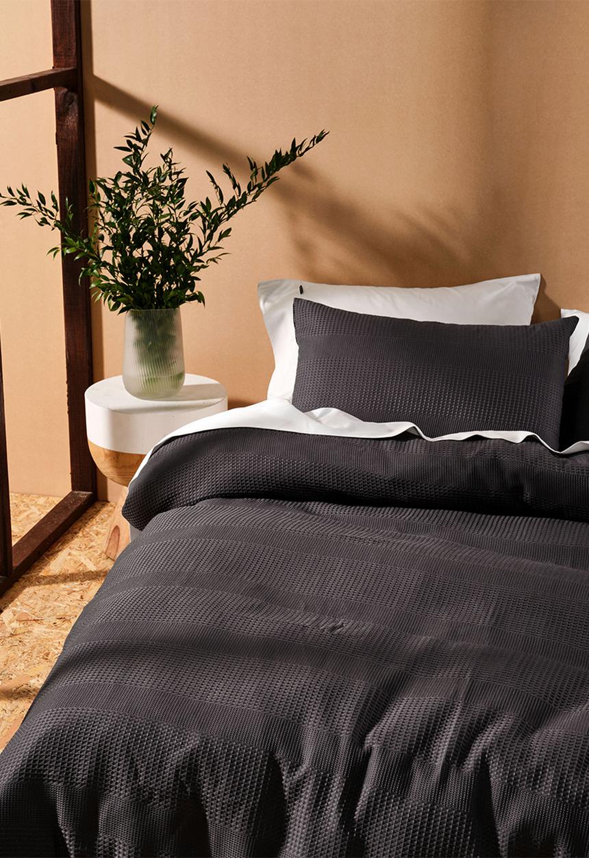 Linen House - Derry waffle duvet cover set - charcoal