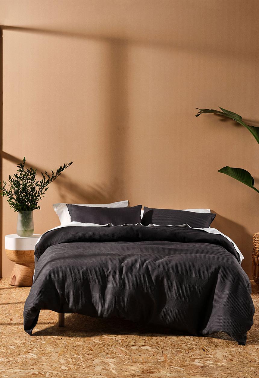 Linen House - Derry waffle duvet cover set - charcoal