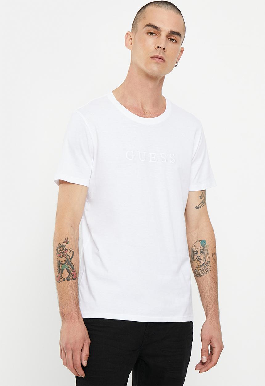 GUESS - Short sleeve pima emb logo crew - pure white