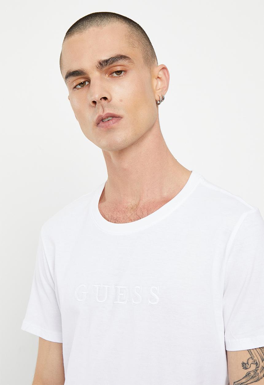 GUESS - Short sleeve pima emb logo crew - pure white