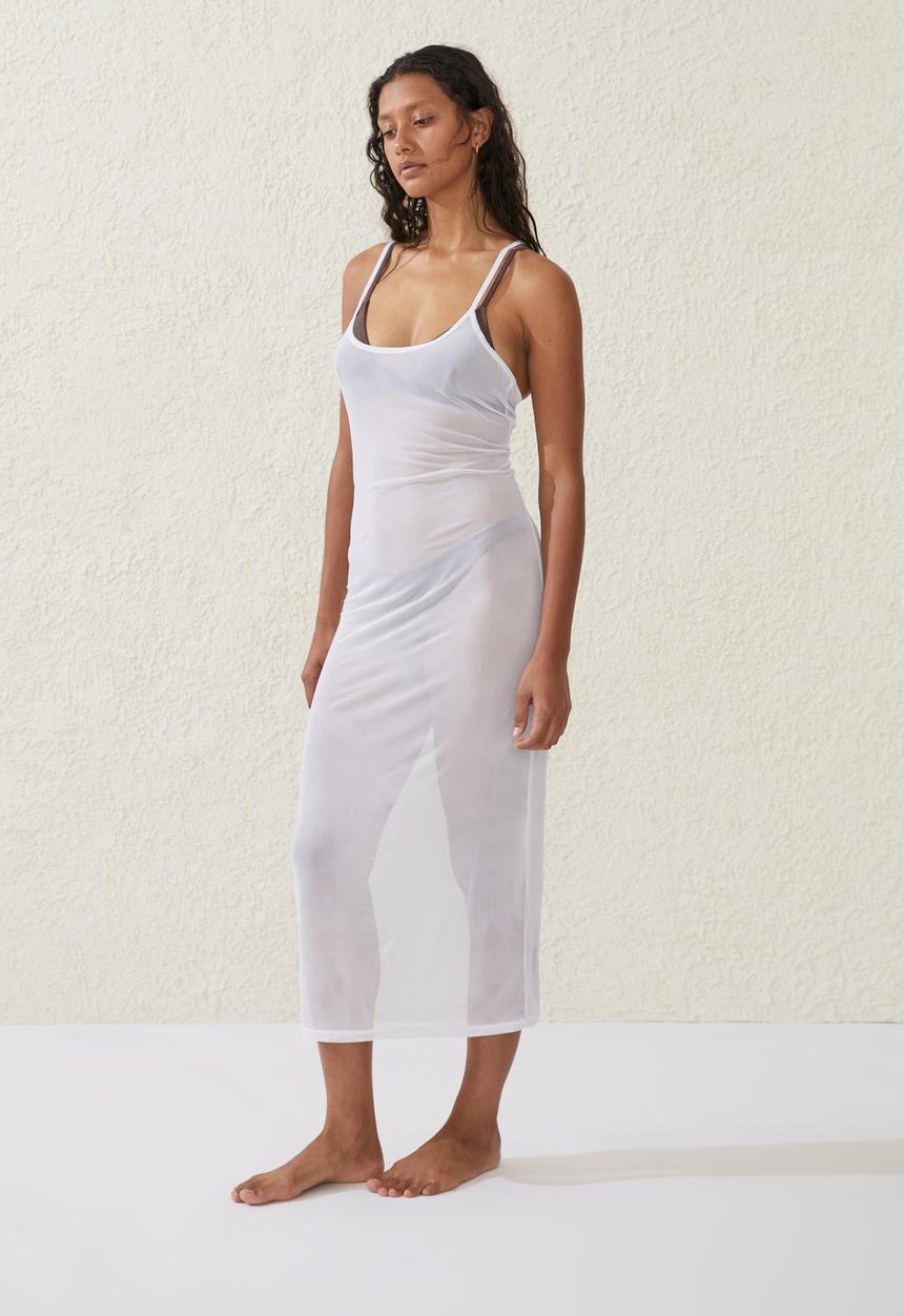 Cotton On - Mesh strappy beach dress - white