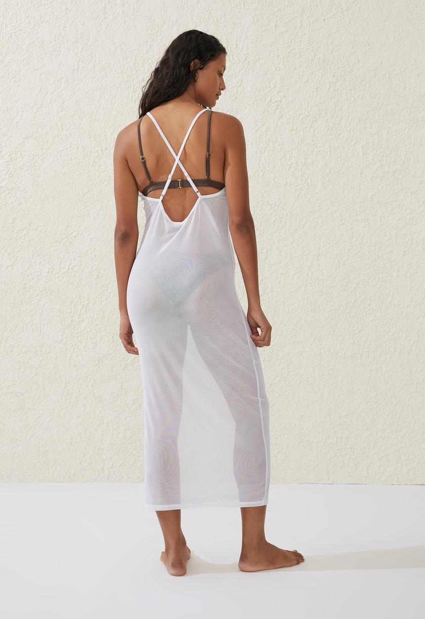 Cotton On - Mesh strappy beach dress - white