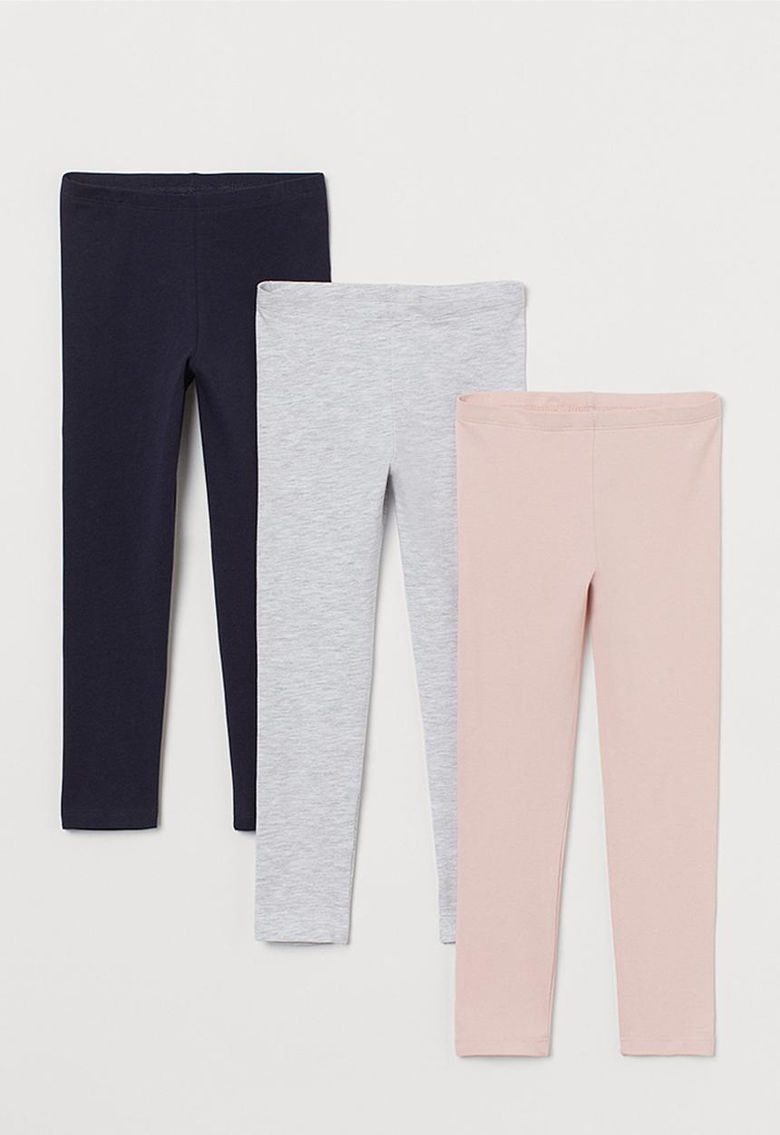 H&M - 3-pack jersey leggings - light pink / navy blue / grey 
