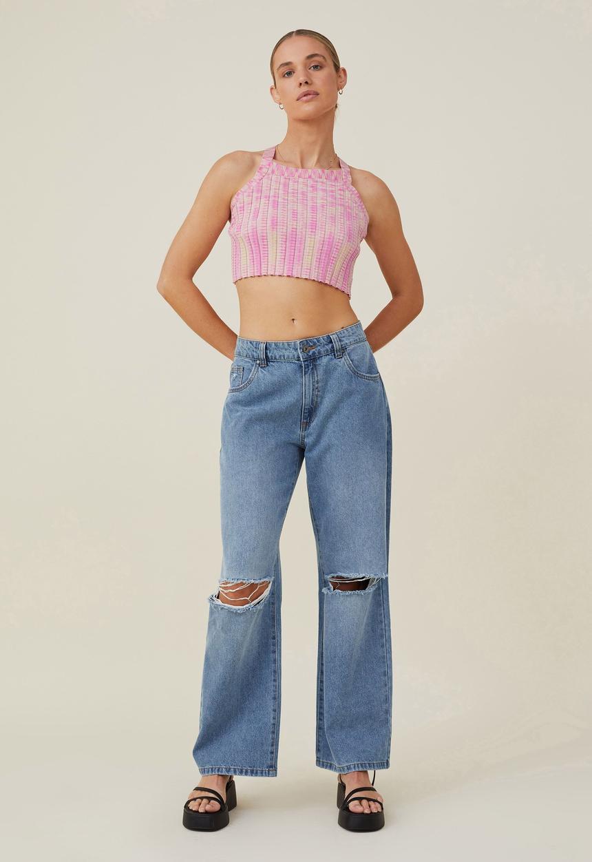 Cotton On - Rainbow spacedye rib tie back knit cami - cake pink spacedye