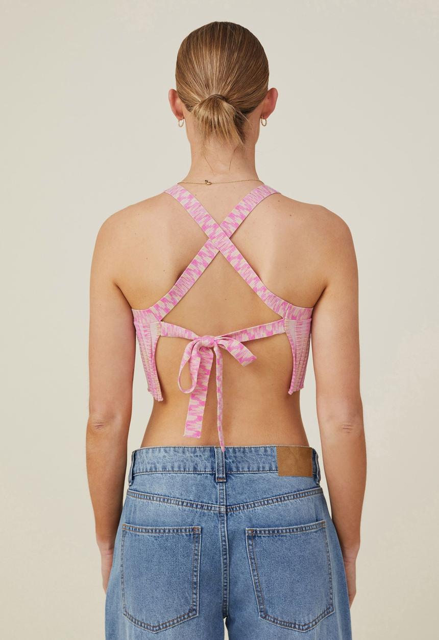 Cotton On - Rainbow spacedye rib tie back knit cami - cake pink spacedye