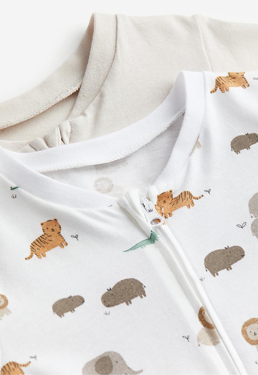 H&M - 2-Pack patterned cotton pyjamas - light greige/animals 