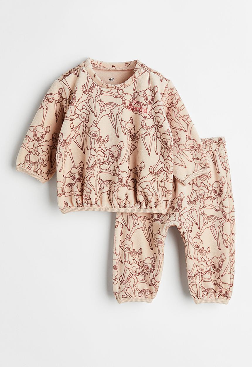 H&M - 2-Piece printed cotton set - light beige/bambi