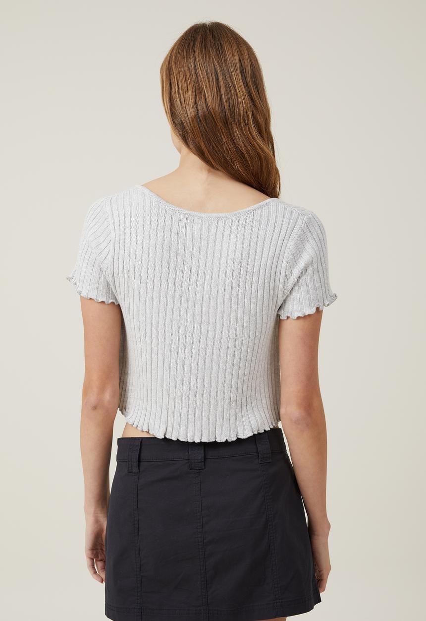 Cotton On - Rib tie front short sleeve cardigan - soft grey marle