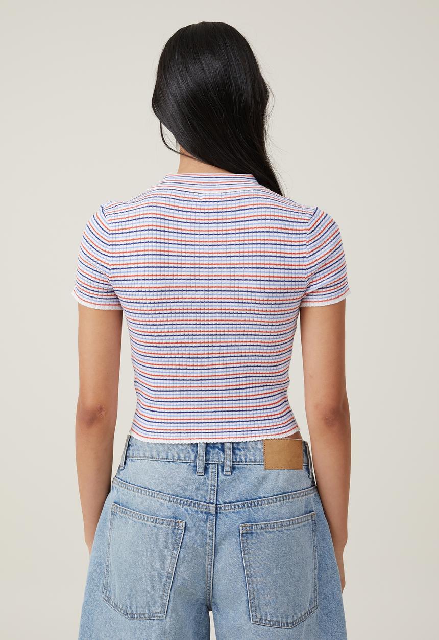 Short sleeve rib button polo - blue stripe