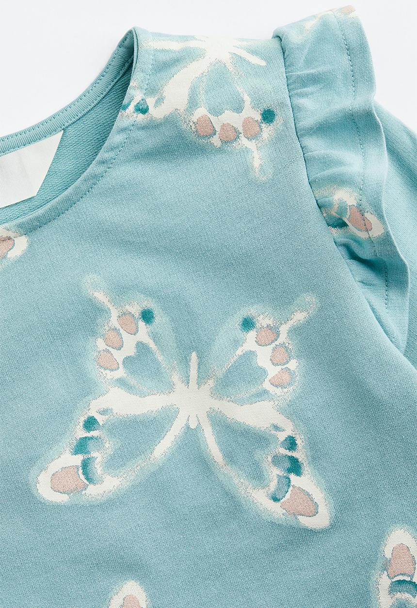 H&M - Flounce-trimmed sweatshirt - light turquoise / butterflies 