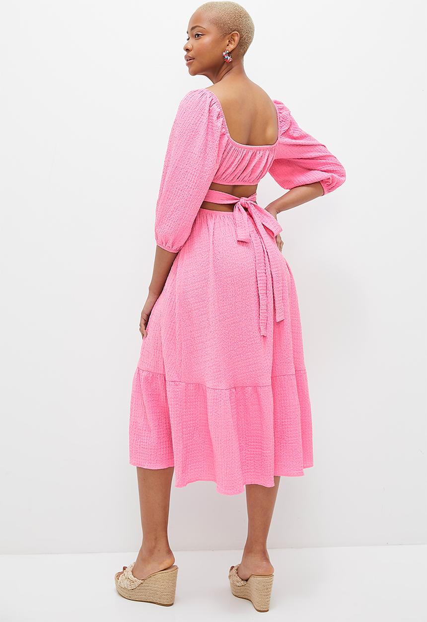 MILLA - Cutout detail square neck midi dress - pink