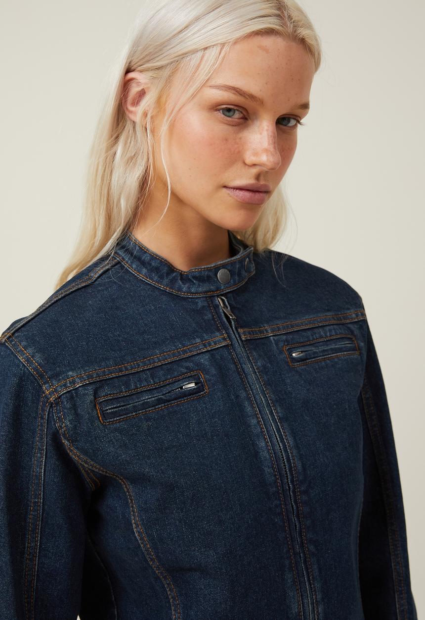 Cotton On - Denim moto jacket - mistic blue