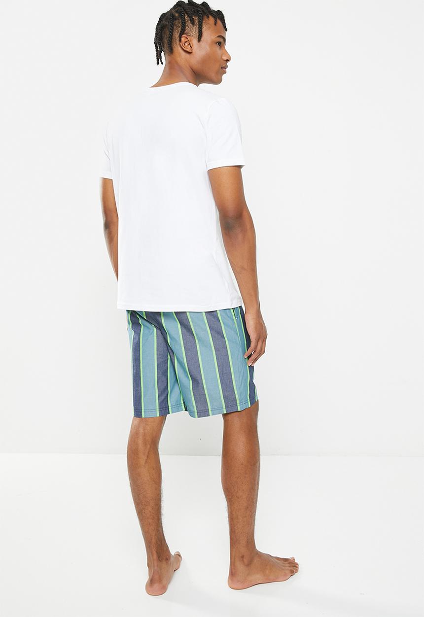 Tommy Hilfiger - Cn short sleeve short woven set - white / stripe green