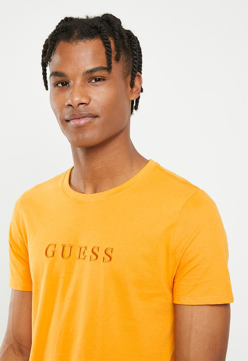 GUESS - Embroidered pima logo tee - burned caramel