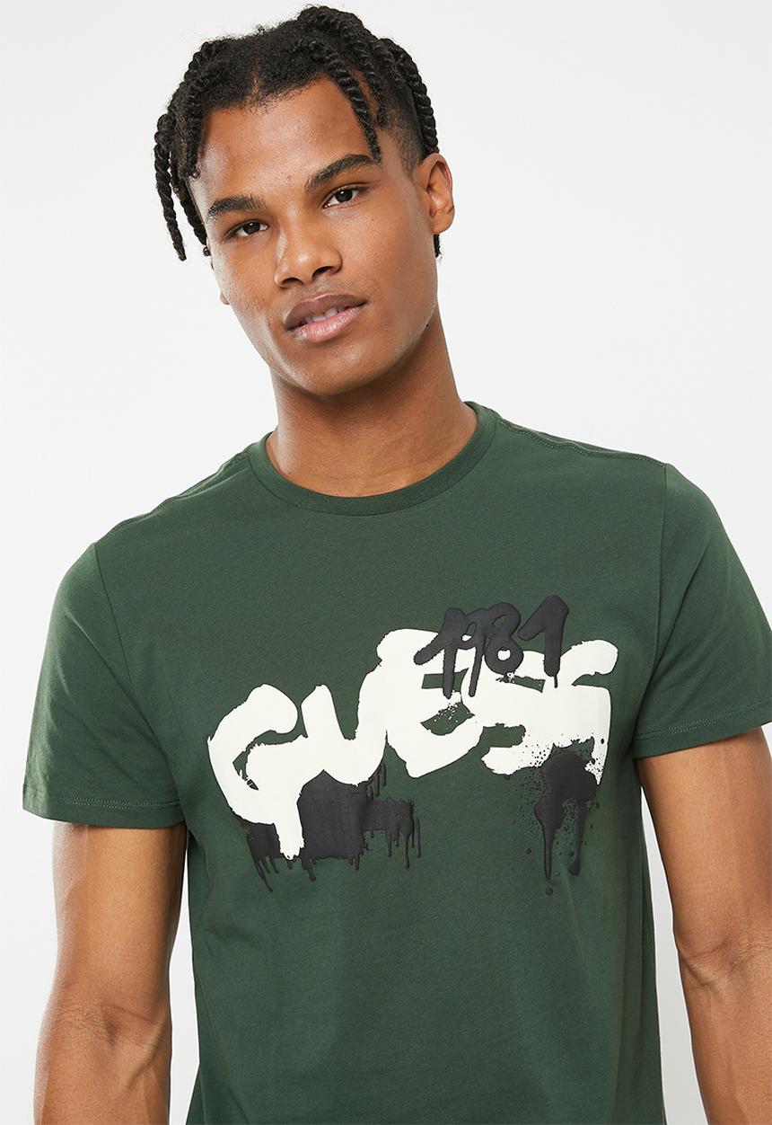 GUESS - Short sleeve graffiti logo tee - jungle green
