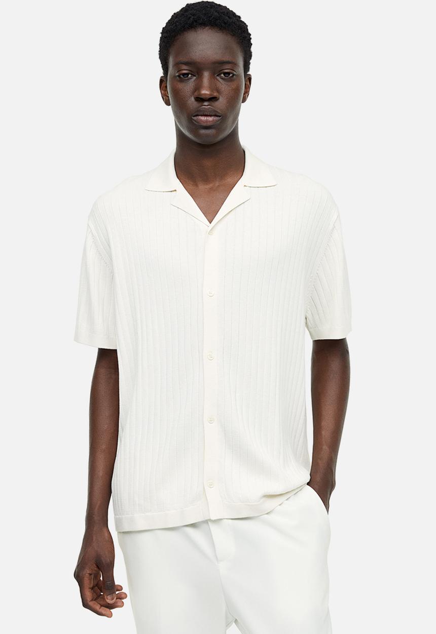 H&M - Regular fit rib-knit resort shirt - white