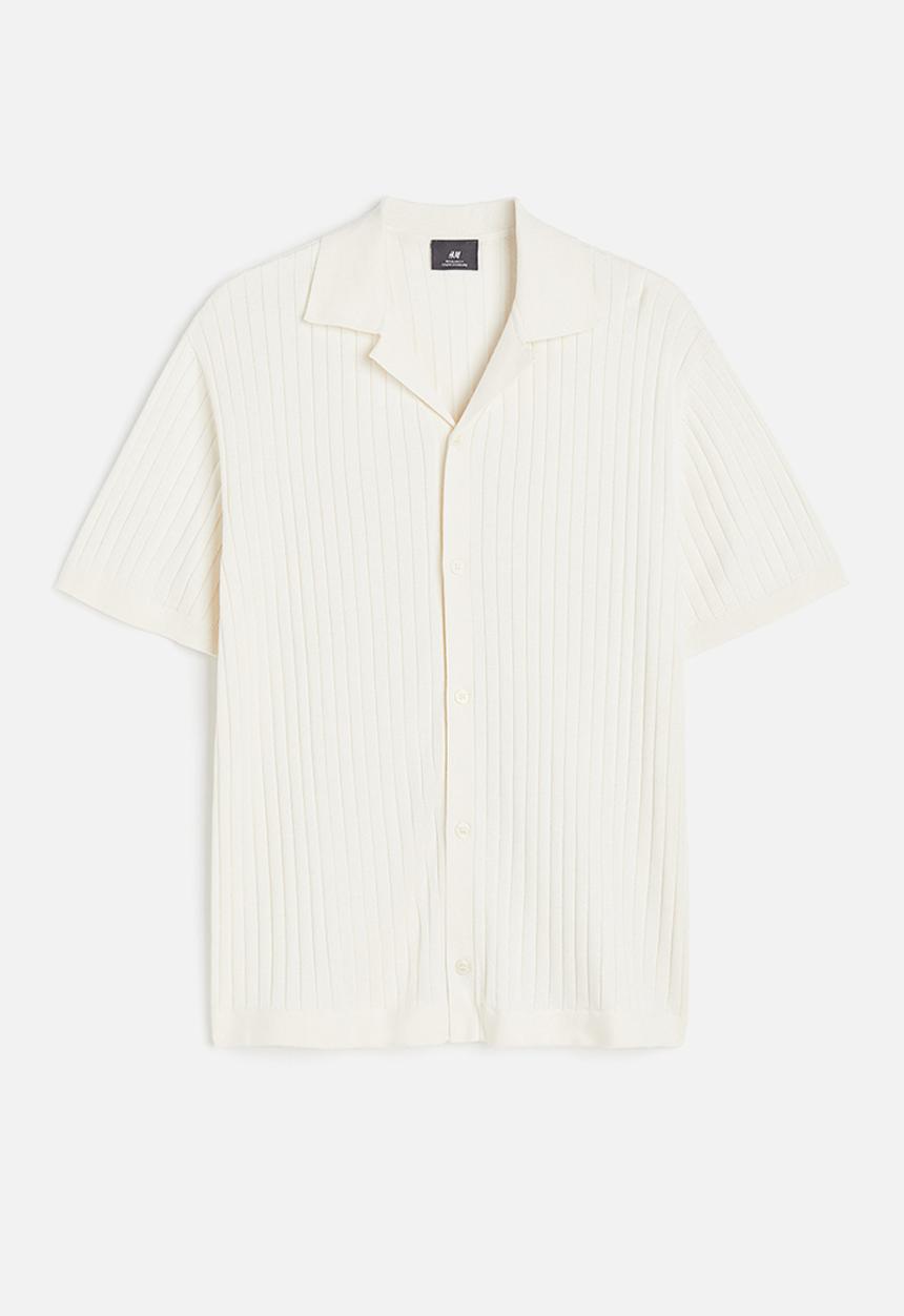 H&M - Regular fit rib-knit resort shirt - white